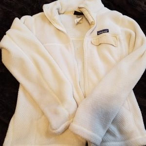Womens style white patagonia fleecey jacket